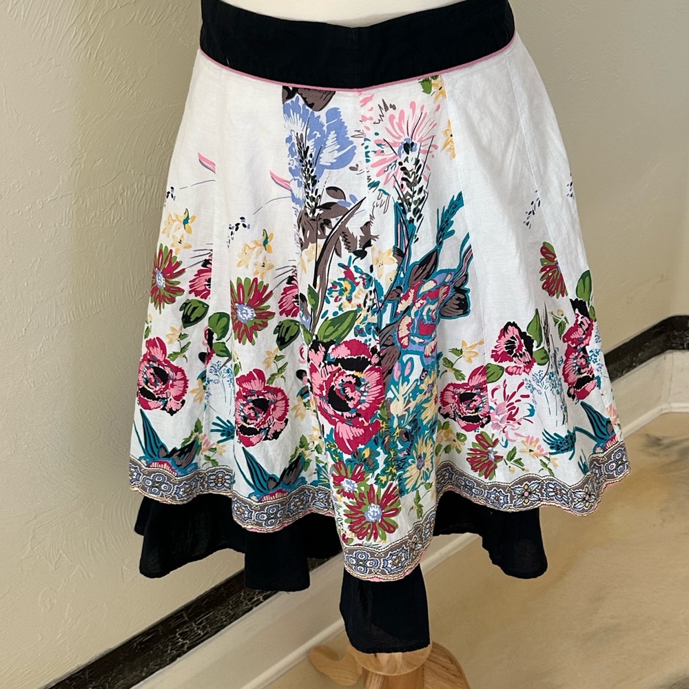 Modbe Floral Skater Skirt XS Cottagecore Boho Garden Print Cotton Ruffle Hem - Picture 3 of 10